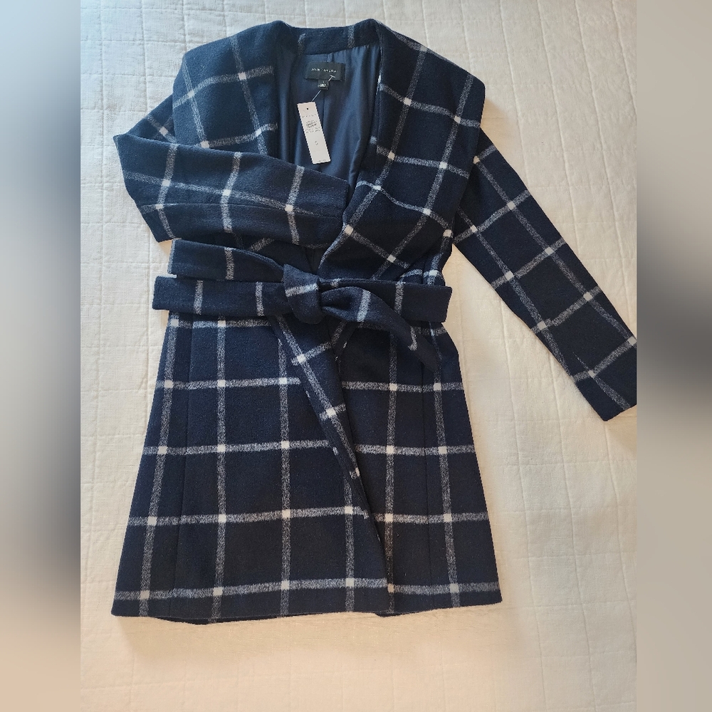 Ann Taylor Wool Plaid Belted Women's Coat Small NWT